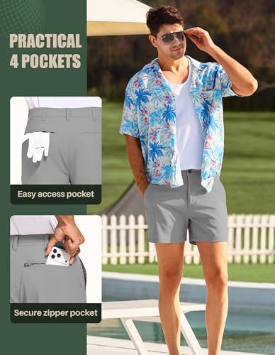 Image of PULI Golf Shorts Men 5 Inch Inseam Stretch Casual Dress Shorts with Pockets Waterproof Lightweight Quick Dry