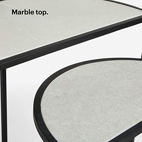 BTFY Nest of Tables - Marble Table Top Side Nesting Tables Set of 2, White & Black Semi Circle Multifunctional Accent Dual End Tables with Strong Metal Frame for Living, Dining, Bedroom & Lounge
