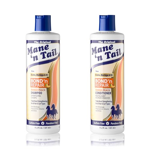 Mane n Tail Bond n Repair Shampoo & Conditioner Set Sulfate-Free Strengthening Hair Care System Anti-Breakage & Frizz Control Triple Bond Repair with Moringa Mango Peach 11.2 fl oz 2-Pack