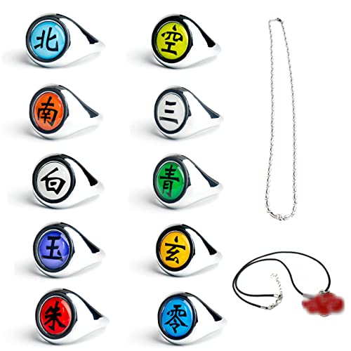 11 PCS Anime Rings Cosplay With Necklace Akatsuki Rings Costume C...