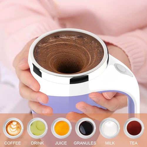 Image of CYANLUX Self Stirring Coffee Mug, Automatic Magnetic Stirring Coffee Mug, Rechargeable Stainless Steel Coffee Mug Electric Mixing Cup with Lid for Coffee Milk Tea (Purple)