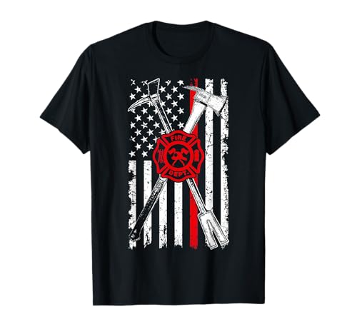 Patriotic Design Axe Halligan Thin Line Red Firefighter T-Shirt