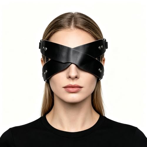 Image of QUYUWOWO Women's Gothic Leather Masquerade Mask Eye Blindfold for Halloween Party (Black)