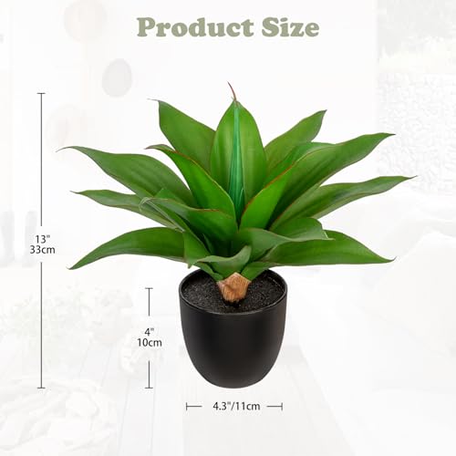Briful 13\'\' Artificial Agave Plants Realistic Potted Faux Agave Plants 16-Leaf Small Crown Succulent Fake Plants in Black Pot Houseplant for Home Decor Farmhouse Indoor Outdoor Patio