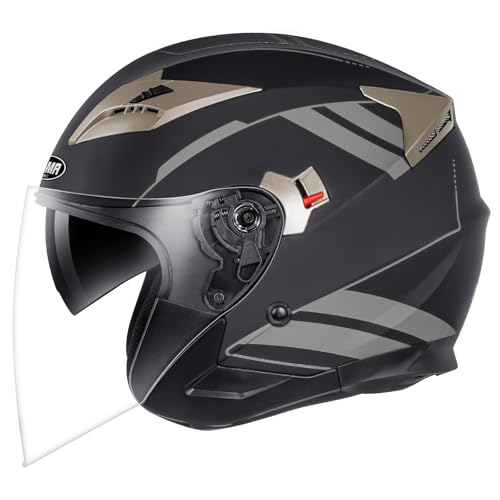 YEMA Open Face Motorcycle Helmets, DOT Approved 3/4 Moped Helmet Dual Visor Quick Release Buckle, Helmets for Adults Motorcycle Men Women Helmets for Moped Scooter Streey (TK-Gray, Small) by YEMA - Used condition - Image 2