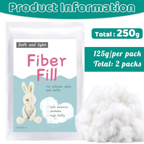 Image of LOKUNN 8.8oz /250g Polyester Fiber Fill, (2.12oz~3.97lb) Stuffing Pillow Filling Cushion Filling, Batting High Resilience Fill Fiber, Stuffing for Stuffed Animals /DIY Crafts (White)