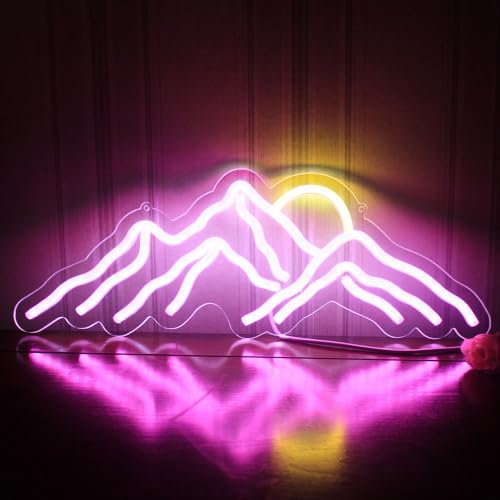 Image of Mountain Sunset Neon Signs for Room Decor LED Neon Light Sign for Bedroom Wall Mountain Decor for Home Party Wedding Christmas Decorations USB Powered(Purple)