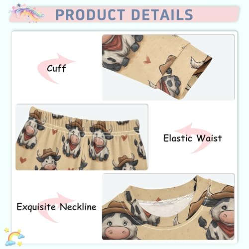 Pajama Sets Long Sleeve Cow with Cowboy Hearts Soft Comfy Sleepwear 2 Piece PJS 3-8T4