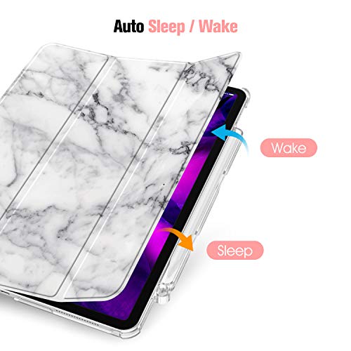 Casebot Slimshell Case For Ipad Pro 12.9" 4Th & 3Rd Generation 2020/2018 With Pencil Holder - Lightweight Cover Translucent Frosted Stand Hard Back, Auto Wake/Sleep (Marble) #TOP2