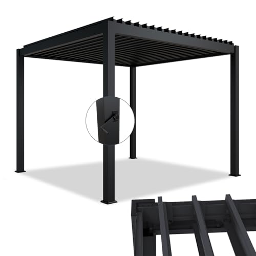 Juskys Lamellendach Tahiti 3x3 m - Stahl Pergola - Terrassenüberdachung stabil & wetterfest - Überdachung für Garten & Terrasse - Bausatz Anthrazit
