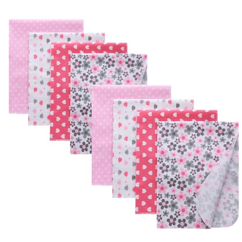 Image of Gina Era Cotton Flannel Receiving Blankets Baby 8 Pcs, Baby Swaddle Blankets, Baby Flannel Blanket 30 X 30 Inch for Boy Girl (Style-11)
