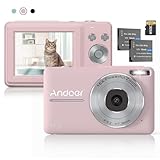 Andoer Digital Camera with 32G TF Card, 44MP Compact Camera, 16X Digital Zoom Anti-Shake 1080P Vlogging Camera, Auto Focus Portable Camera for Kids Teen Adult Beginner, Pink - Image 1
