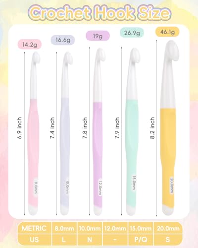 Image of Aeelike Crochet Hooks 8mm, 10mm, 12mm,15mm, 20mm, Ergonomic Crochet Hooks Set with Large Rubber Handle Crocheting Accessories for Chunky Yarn Weaving Blanket DIY Crafts,Ideal Gift