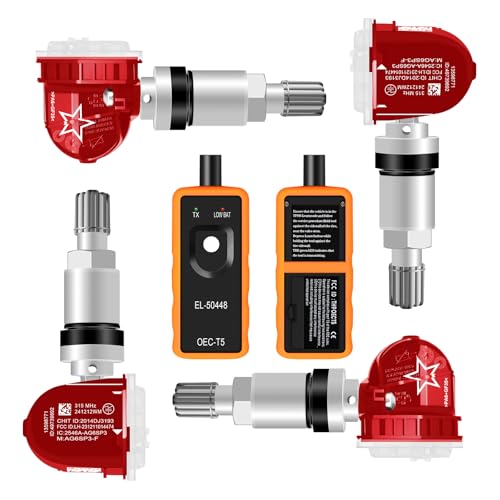 TPAIERR 5Pcs TPMS Sensor with Relearn Tool, 315Mhz OE 13598771 13598772 13586335 13581558 EL-50448 Tire Pressure Monitoring System Compatible with Chevrolet/Chevy/Silverado/GMC/Buick/Cadillac (Red) -  TPAI004