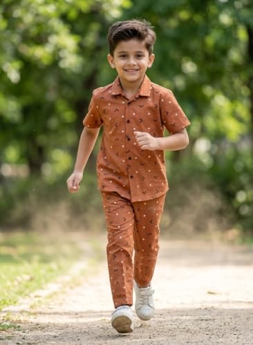 Image of 3BROS Unisex Pure Cotton Short Sleeve Kids Night Dress for Boys & Girls Nightwear /Sleepsuit /Sleepwear /Loungewear Night Suit for Boys and Girls Top and Pyjama Combo Set