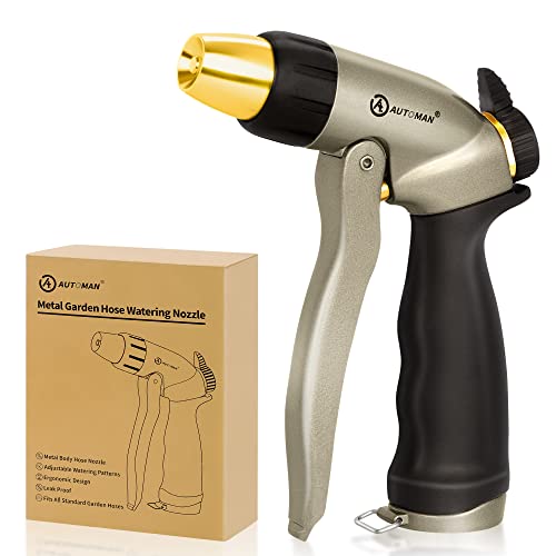 Image of AUTOMAN Garden Hose Nozzle - 100% Metal High Pressure Spray Nozzle, Adjustable Spray Patterns,Labor-Saving,Heavy Duty Water Hose Nozzle for Garden Watering, Car Washing, Window Cleaning,Pets Showering