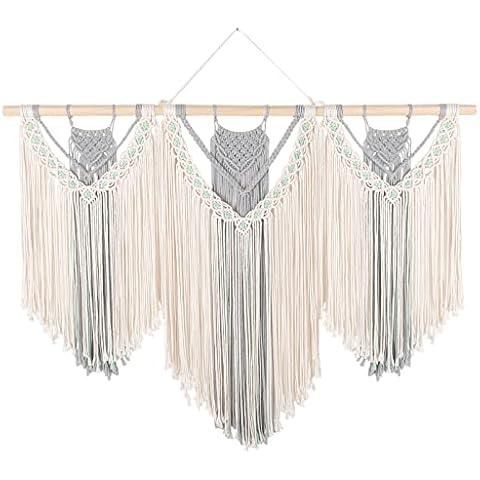 ANMINY Large Woven Cotton Rope Macrame Wall Hanging Tapestry Boho Chic Hippie Bohemian Style Handmade Wall Decor Romantic Wall Art Dream Catcher Home Decoration 43" L x 32" H - Gray and Green Cover