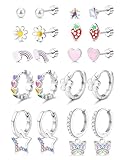 Adramata 10 Paia Orecchini Acciaio Chirurgico Set Orecchini Bambina Argento Anallergici Cerchio Orecchino a Vite CZ Stella Farfalla Orecchino Pendenti per Donna Ragazza