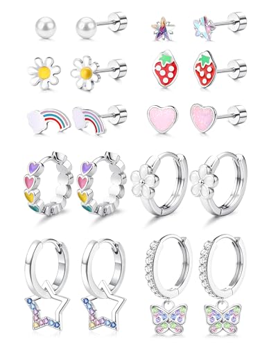 Adramata 10 Paia Orecchini Acciaio Chirurgico Set Orecchini Bambina Argento