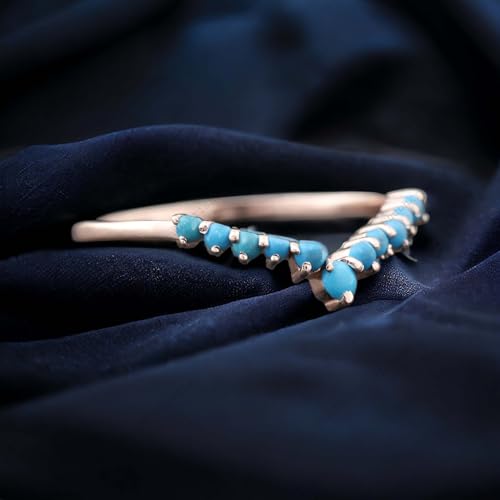 Generic Antique Curved Turquoise Wedding Band Half Eternity Bridal Matching Band Women Handmade Jewelry Blue Gemstone Crystal Ring Gift for Daughter BY SHUBHKRISHNAJEWELS3