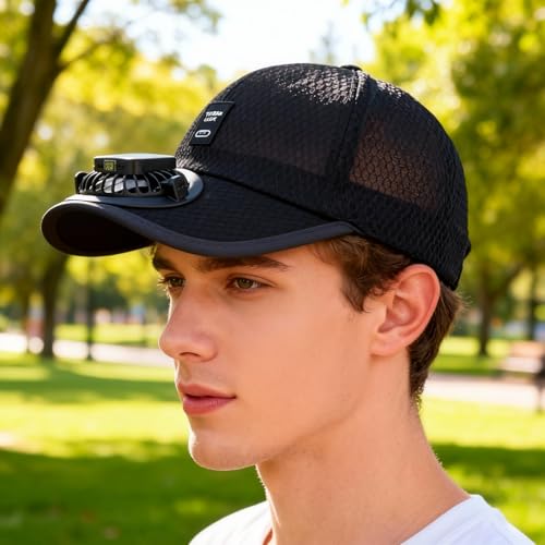 Unisex Baseball Cap with Built-in Fan, Breathable Mesh Sun Protection Peaked Cap, Solar Powered/USB Charging Fan Hat, Adjustable Lightweight Outdoor Beach Sports Visor Cap - Image 3