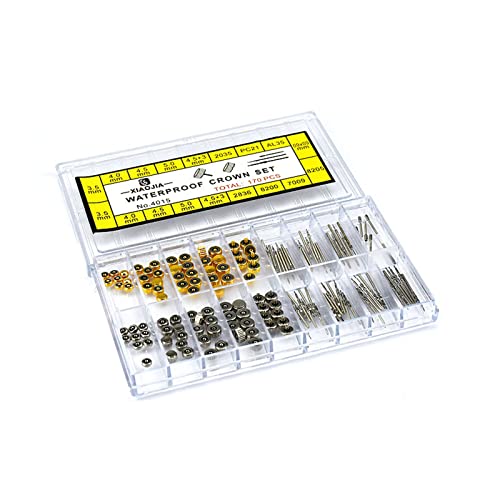 170 Stück Kupfer-Edelstahl Uhrenreparatur-Set Uhrenvorbau-Verlängerung Uhrenkronen 3,5 mm/4,0 mm/4,5 mm/5,0 mm/7,5 mm Ersatz für Uhrenreparatur mit Aufbewahrungsbox Cover