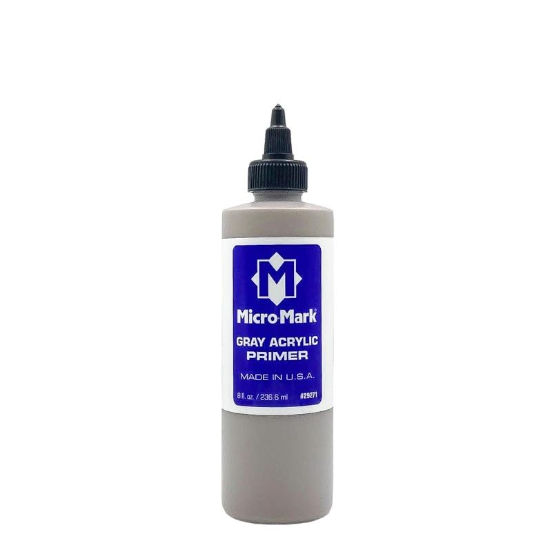 Micro-Mark Gray Acrylic Primer, 8oz - Made in USA Acrylic Surface Primer for Models, Miniatures, and Crafts