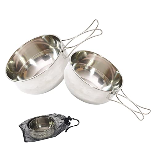 Sosoport Foldable Camping Bowl with Handle Portable Stainless Steel Bowl Set for Hiking Bbq Outdoor
