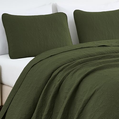 Chezmoi Collection Luca 3-Piece Oversized Bedspread Set, King Size, Cypress Green - Summer Quilt Lightweight Microfiber Bedspread 118 x 106 - Floral Medallion Pattern Coverlet for All Season by Chezmoi Collection - Used condition - Image 3