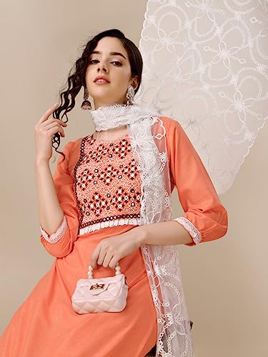Image of EthnicJunction Women's Viscose Rayon Embroidered & Mirror Work Kurta Pant with Dupatta