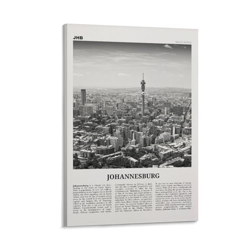 IkiCk Johannesburg Print Black And White No 1, Johannesburg Wall Art, Johannesburg Poster, Johannesburg Ph Canvas Wall Art Print Poster For Home School Office Decor 20x30inch(50x75cm)