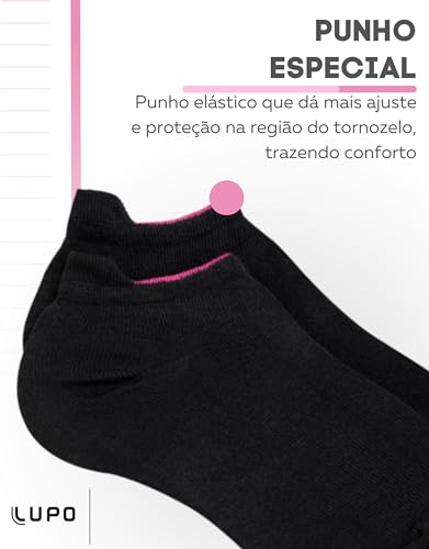 Kit 06 Pares Meias Protetor de Calcanhar Feminina Lupo Adulto | 2 Branco - 2 Cinza - 2 Preto | 34-39