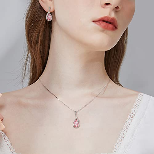 Elequeen Austrian Crystal Jewelry Sets, Silver-Tone Pink Teardrop Pendant Necklace Dangle Earrings, Valentine's Day/Mother's Day/Christmas Jewelry Gift For Girlfriend/Mom #TOP1