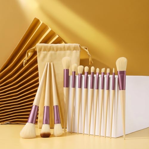 13Pcs Makeup Brushes, Blush Concealer Eye Shadow Blending Liner Make Up Brush Kit(Yellow)