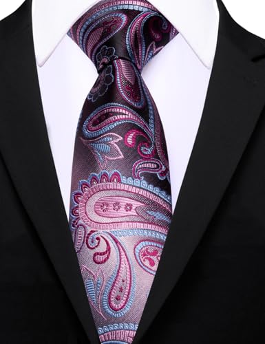 Image of Barry.Wang Paisley Tie for Men Silk Woven Necktie and Tie Clip Set Wedding Party Business Formal