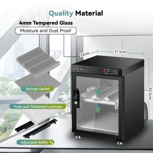 Spolehli Dry Cabinet Camera Digital Control Dehumidifier 35L Electronic Dry Box with LED Lights Noiseless & Energy Saving for Camera Lens & Electronic Equipment Storage - Image 4