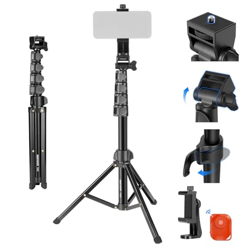 NEEWER Basic Phone Tripod for iPhone & Camera w/Remote & Phone Holder, 66' Metal Selfie Stick Travel Vlog Cell Phone Stand, Portable Camera Cellphone Holder Mount for Video Recording Filming, TS03