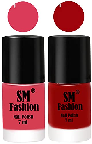 Image of Long Lasting Nail Polish | Nail Paint Combo 7 ml Each) - Set of 2 Rose-Light Red