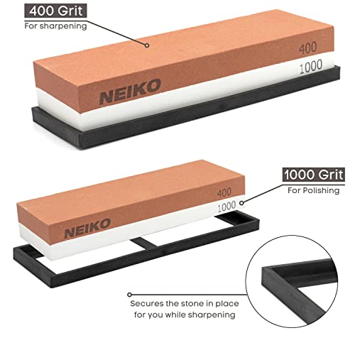 Neiko 54004A Whetstone, Knife Sharpening Stone, 400 & 1000 Grit, Coarse, 2 Side Sharpener Stone, Water Sharpening Stone Set, Scissor, Blade, Kitchen Knife Sharpener Stone, Wet Stone Sharpening Kit #TOP1