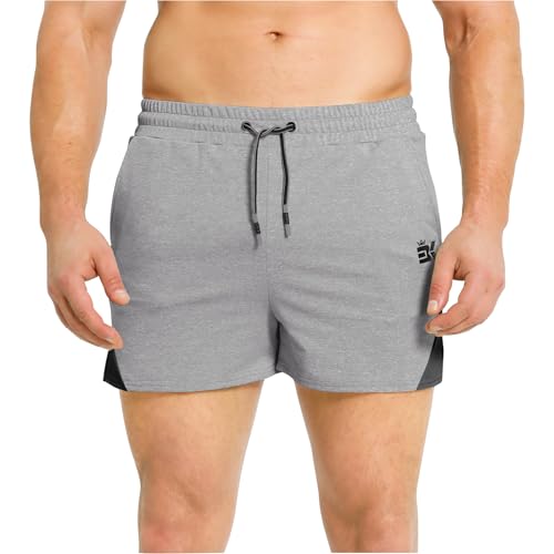 BROKIG Mens Gym Running Short Shorts, 5 Inch Muscle Training Sports Workout Exercise Football Lightweight with Pockets(Medium,Black/Dark Grey) - Image 3