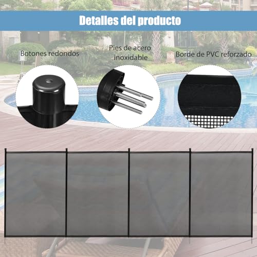 Miniatura 2 de Soars 360 X 125 Cm Valla De Seguridad Para Piscinas, Valla De Protección De Piscina De 4 Piezas Plegable, Con Pies De Acero Inoxidable Plantilla Para Taladrar, Protección Para Niños Y Mascotas