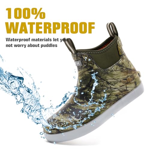 Image of Men's Deck Boots, Waterproof Non-Slip Ankle Rain Boots for Fishing