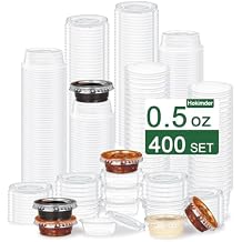 400 Pack 0.5 Oz Disposable Plastic Portion Cups with Lids, Small Jello Shot Cups, Plastic Containers Souffle Cup Condiment Containers with Lids Sauce Cups for Salad Dressing and Meal Prep- 0.5oz/15ml