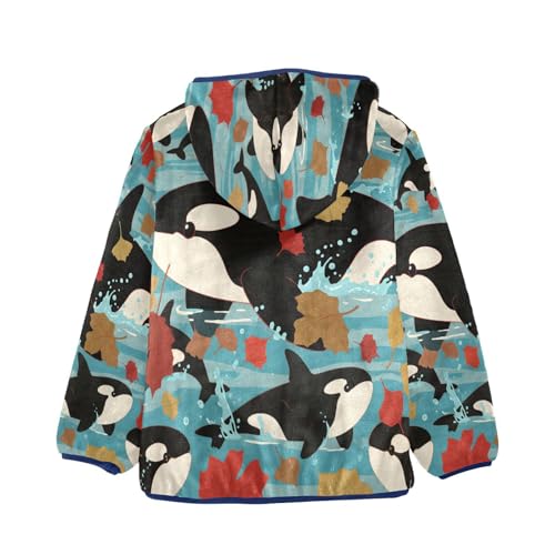 Orca Whales Swimming Fall Leaves Toddler Fleece Jacket Girl Boys Hooded Fleece Jacket Coat Warm Outwear Zip-up 3-10T2