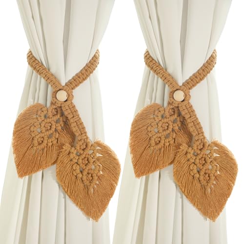 Artilady Boho Curtain Tiebacks Holdbacks, Adjust Curtain Tie Backs No Drill