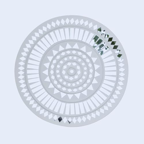 Image of Ethnics of Kutch Traditional Kutch Handicraft Mud-Mirrorwork Lippan Kam Wall Art (Water and Break Resistant) - Square (12 inch x 12 inch) - (White - LKT-0248)