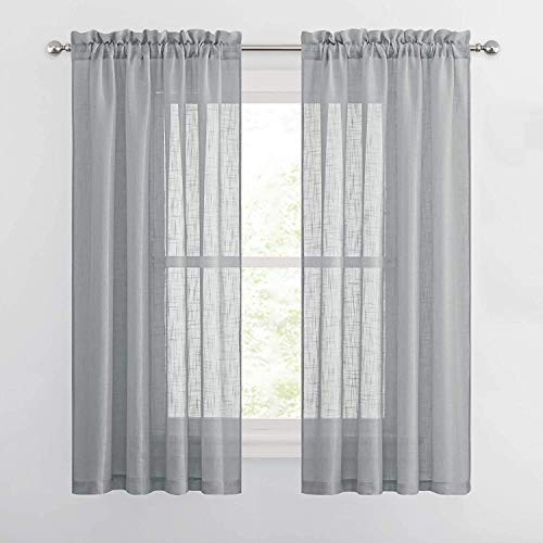 Cozynight Gray Sheer Tier Curtains - 45 inch Length Linen Curtain Sheers, Transparent Half Window Curtains for Kitchen, Bathroom, Cafe - Light Filtering Rod Pocket, 2 Panels