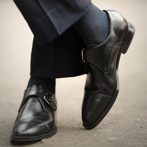 Image of Theater Blue & Black Men's Socks | Mercerised Cotton | Mid Calf Length | Anti-Bacterial | Luxury Office Wear | Breathable & Durable