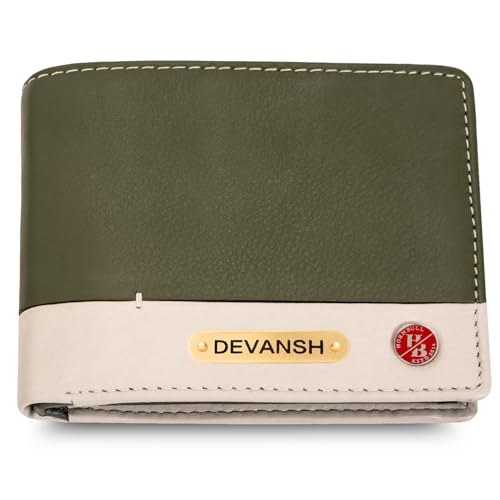 Image of HORNBULL Men's Personalized Gift Wallet I Customized Slim Stylish Leather Purse with Name I Unique Birthday Gift for Men Boy Love Husband (Green)