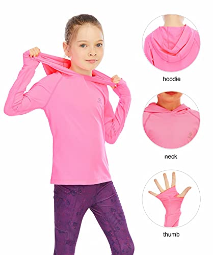 girls long sleeve shirt upf50 lightweight hoodie thin active tee workout running pullover top with thumb hole 3-12years